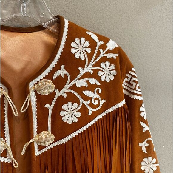Vintage Cuera tamaulipeca jacket leather fringe handmade Rosenda embroidered - Picture 2 of 15